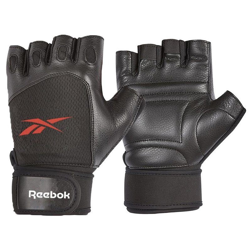 【Reebok】Lifting Gloves 短指皮革舉重手套 - Black/Red - 運動配件 - 人造皮革 黑色