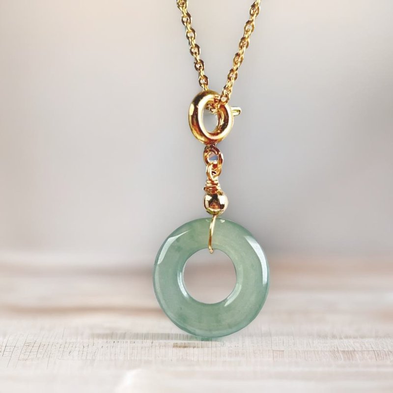 [May‧Peace] Ice Blue Water Jadeite Peace Buckle Necklace 14K Gold Filled | Natural Grade A Jadeite | Gift - สร้อยคอ - หยก สีเขียว