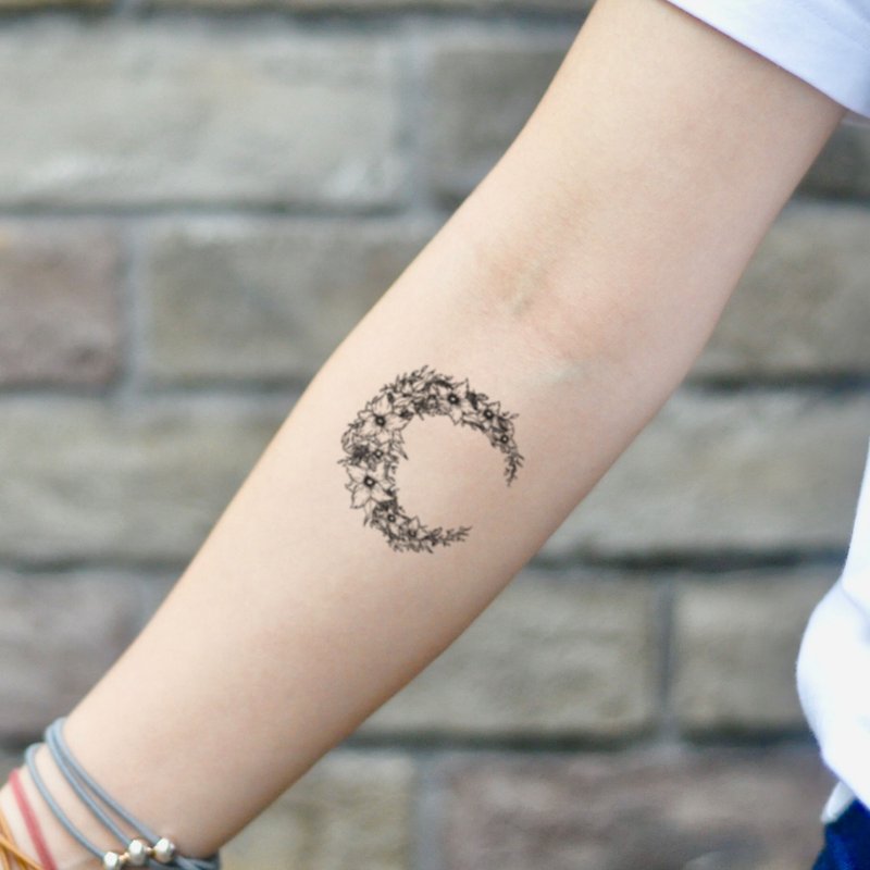 Flower Pattern Moon Temporary Tattoo Sticker (Set of 2) - OhMyTat