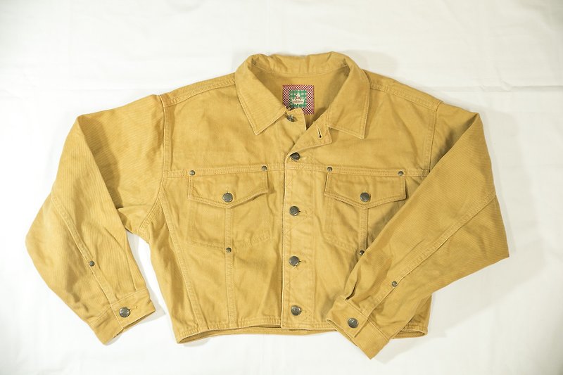 [3thclub Ming Ren Tang] Lee denim jacket khaki short-80s style Lees-002 - Women's Casual & Functional Jackets - Cotton & Hemp Khaki