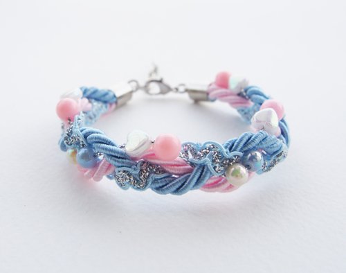 Pink &amp;amp; Blue pastel bead-braided bracelet