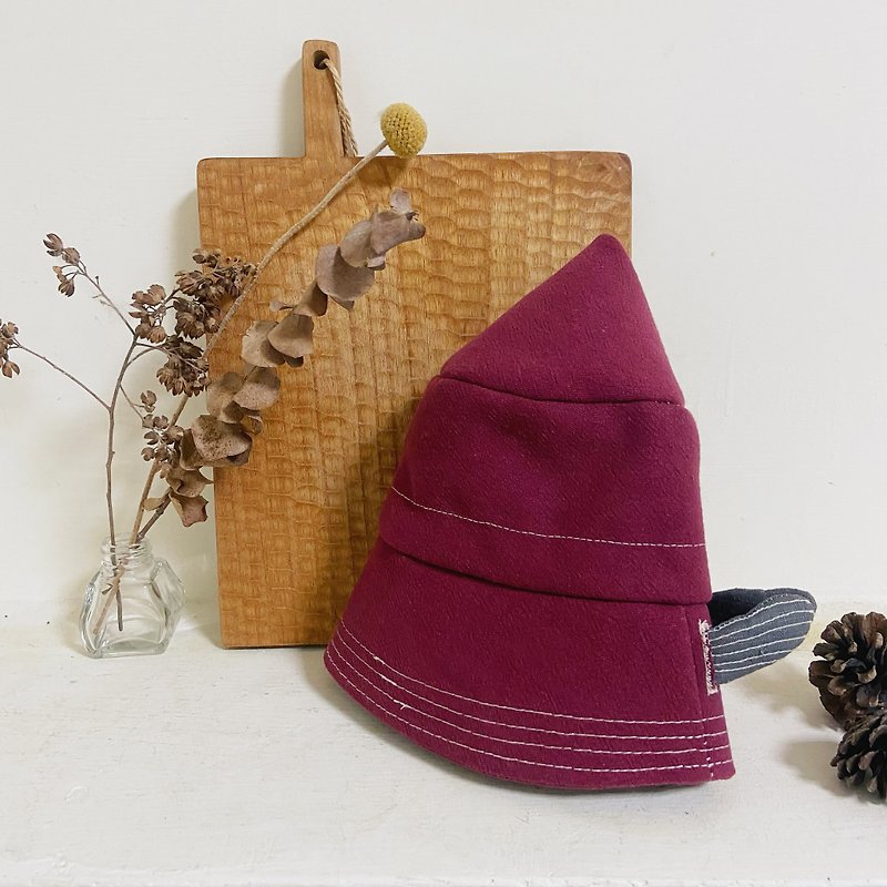 Fisherman's hat with fins/burgundy/adjustable size - Hats & Caps - Cotton & Hemp Red