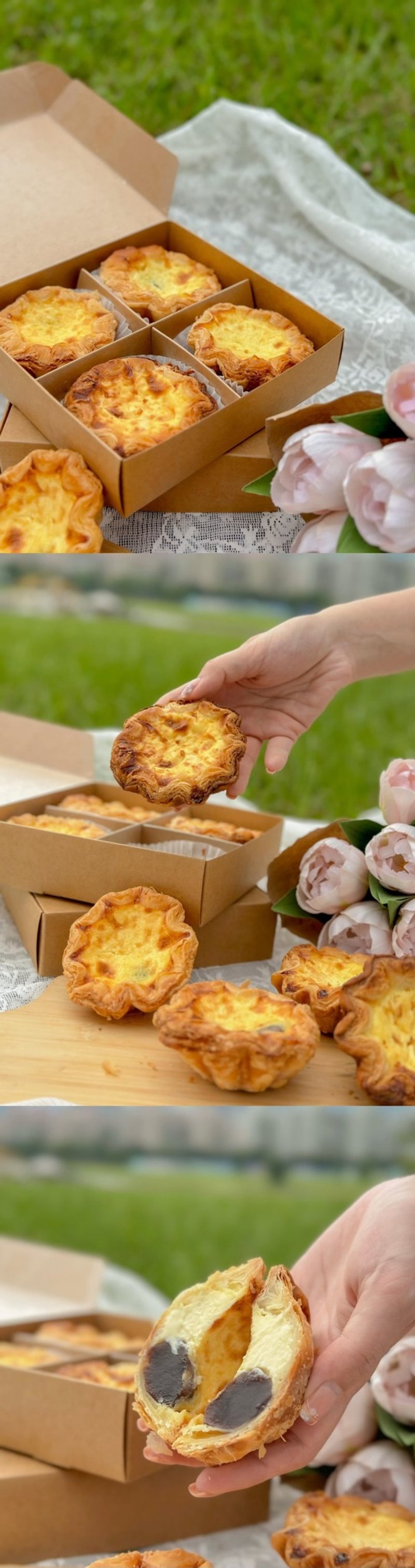 Frozen free shipping 4 pieces of Thousand-feu Egg Tarts Pre-order Thousand-Float Egg Tarts - ของคาวและพาย - อาหารสด สีเหลือง