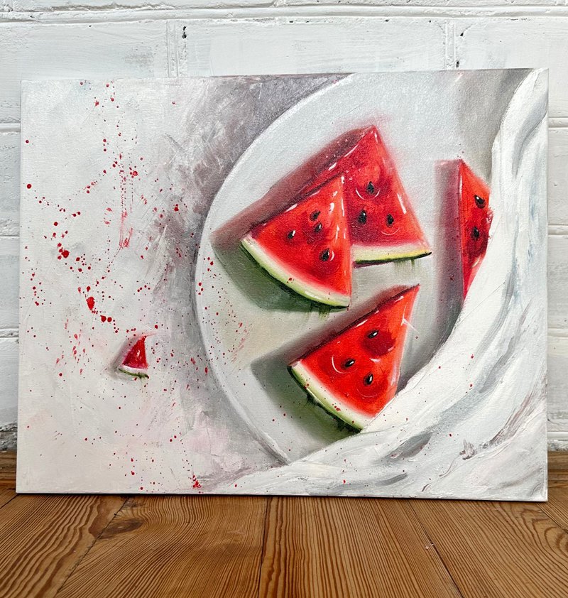 Fresh Watermelon Oil Painting - 壁貼/牆壁裝飾 - 其他材質 