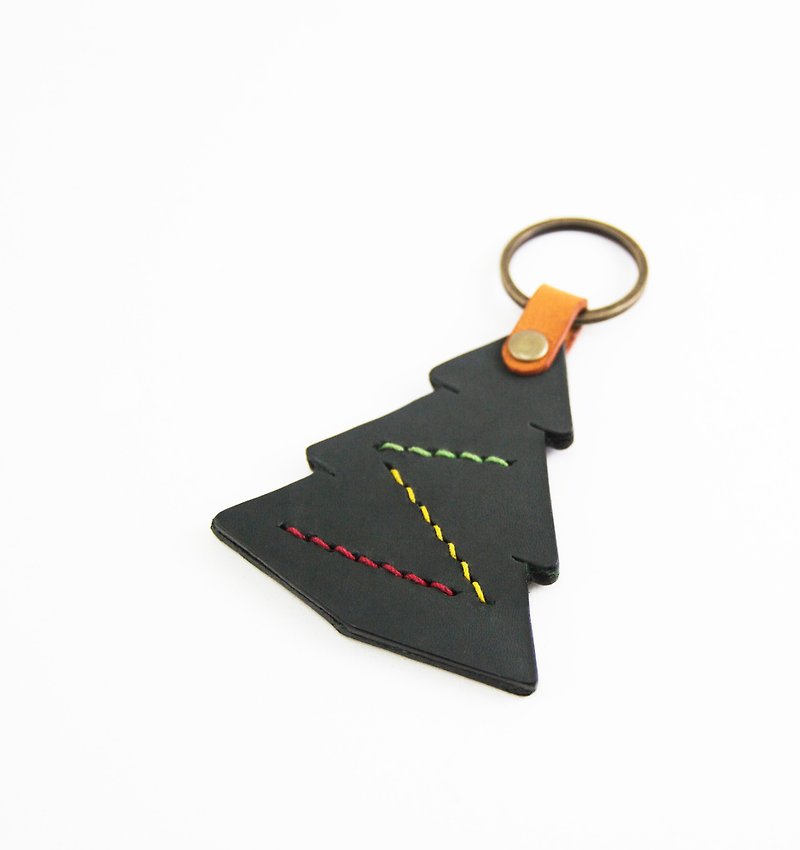 [Christmas tree shape leather key ring] European vegetable tanned cowhide/all handmade - ที่ห้อยกุญแจ - หนังแท้ สีเขียว