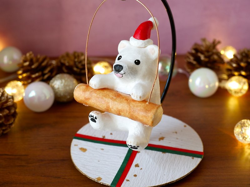 Japanese paper Christmas interior/Swaying swaying bear cub hanging decoration/Polar bear Polar bear extra large size - Items for Display - Other Materials Multicolor