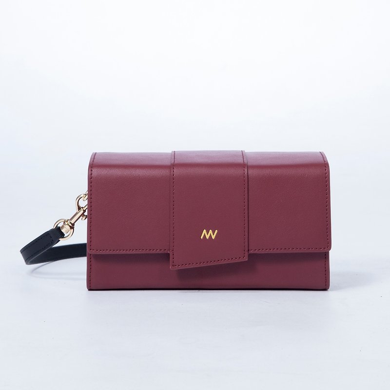 no matter what portable cross-body genuine leather bag AVA maroon Burgundy - กระเป๋าแมสเซนเจอร์ - หนังแท้ สีแดง