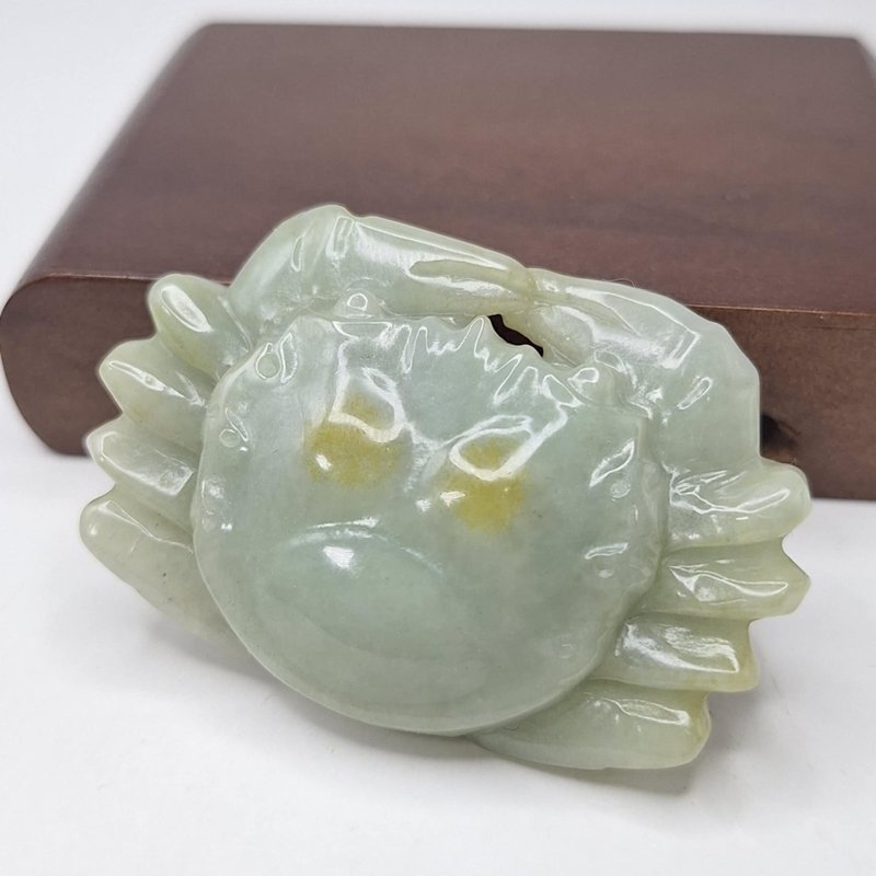 天然黃翡招財螃蟹吊墜 擺件 | 天然緬甸玉A貨翡翠 - 項鍊 - 玉石 