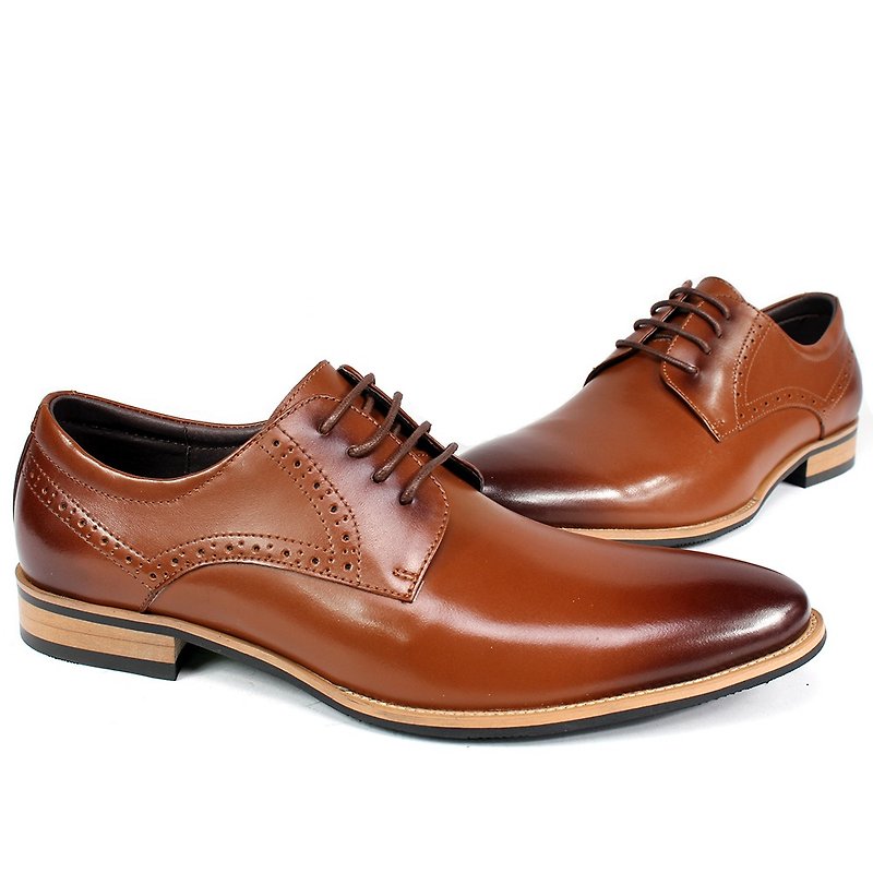 Temple filial good Yashi simple 3/4 carved wood with Derby shoes brown - Men's Leather Shoes - Genuine Leather Brown