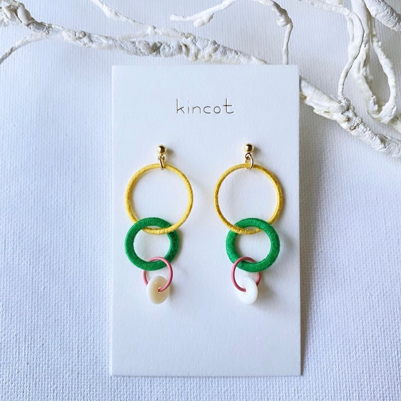 Connect Pierced Clip-On[Mustard] - ต่างหู - ผ้าฝ้าย/ผ้าลินิน หลากหลายสี