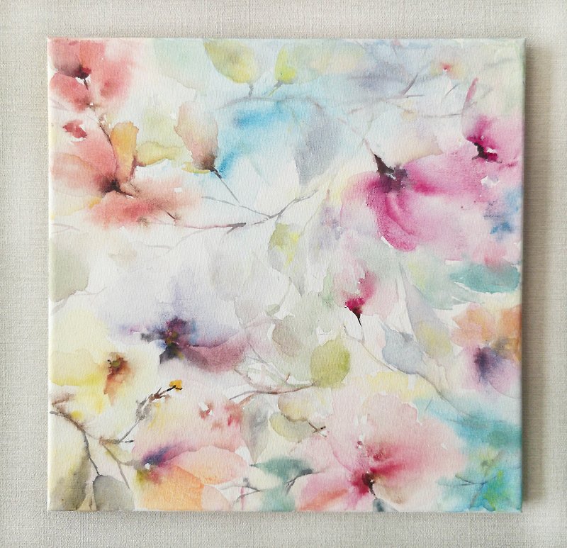 Original floral painting Abstract soft flowers on canvas Bedroom wall art decor
