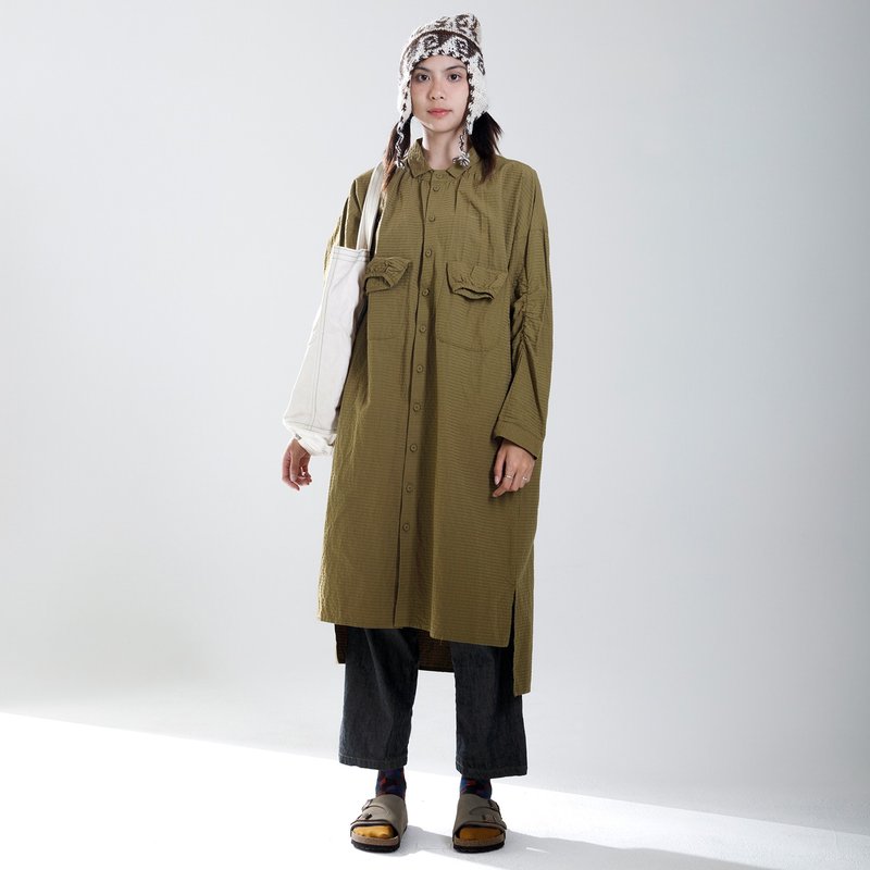 Collection of 3D Pocket Shirt Dress - One Piece Dresses - Cotton & Hemp Green