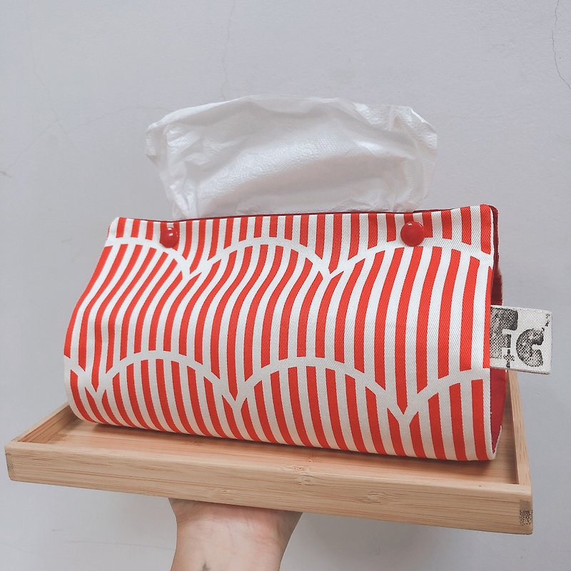 面紙套 波浪紅 - 紙巾盒 - 棉．麻 紅色