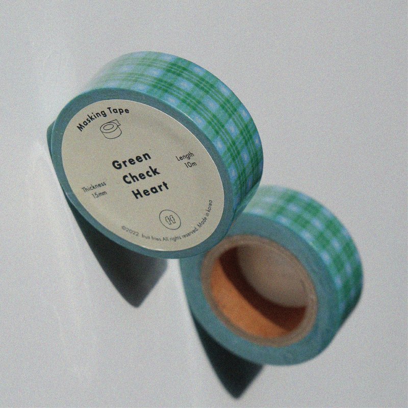 Green Check Heart Masking Tape - มาสกิ้งเทป - กระดาษ สีเขียว