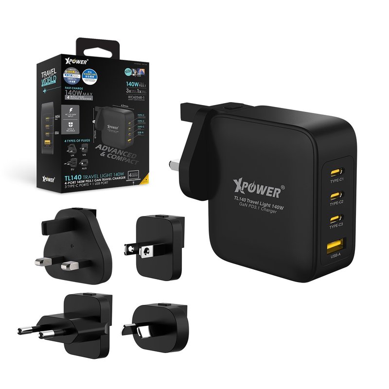 XPower TL140 Travel Light 140W 4輸出 140W PD GaN 旅行充電器 - 手機配件 - 其他金屬 黑色