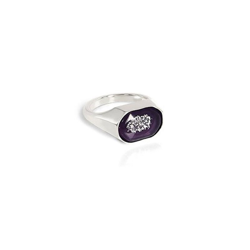 Ashes, Hair, Glazed Memorial Sterling Silver Men's Octagonal Ring - General Rings - Sterling Silver Silver