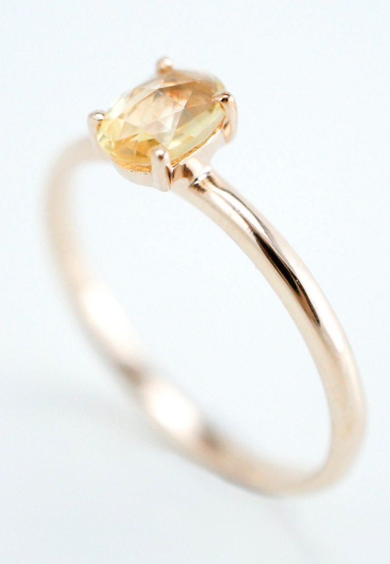 Indulgent - 6x4mm Oval Rose Cut Faceted Citrine 18K Rose Gold Plated Silver Ring - General Rings - Gemstone Yellow
