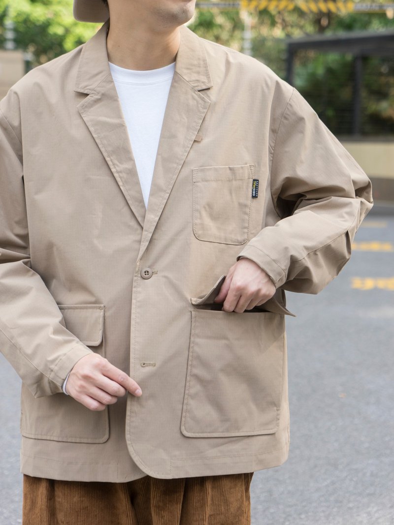 OUTER 寬鬆休閒西裝外套 日系潮流防撕裂布面料 Casual style - 男夾克/外套 - 聚酯纖維 多色