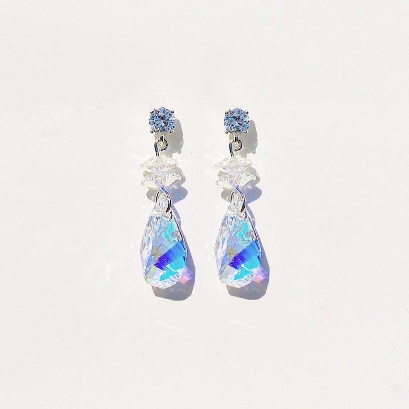 DearBell 925 sterling silver Swarovski colorful crystal earrings - ต่างหู - เงินแท้ 