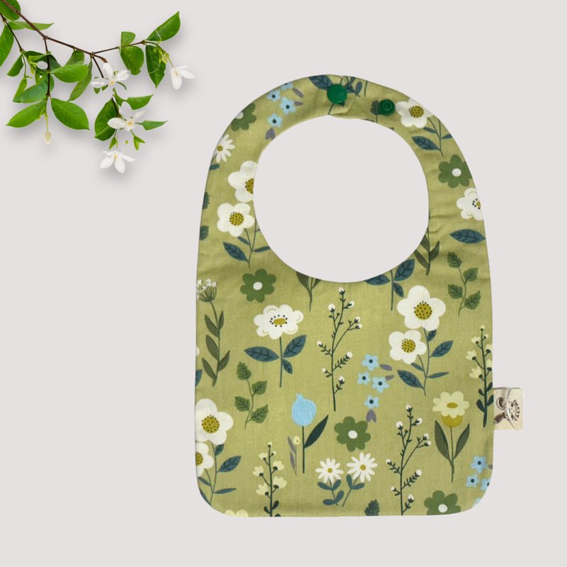 Double-sided square bib pocket of the same style - green flowers and flowers - Bibs - Cotton & Hemp Green