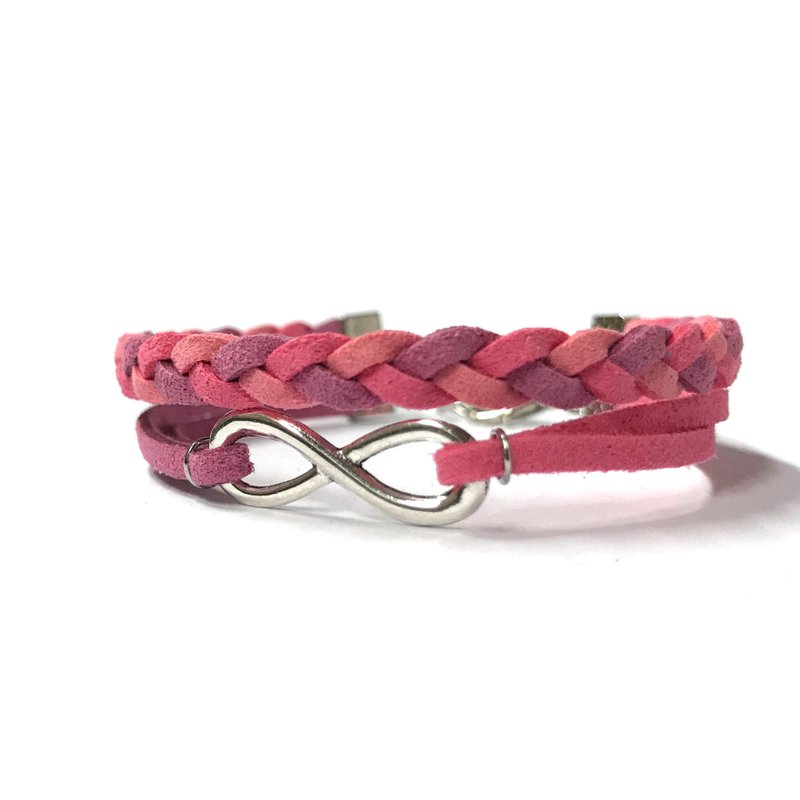 Handmade Double Braided Infinity Bracelets– purple pink - สร้อยข้อมือ - วัสดุอื่นๆ สึชมพู