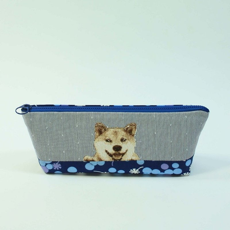 Embroidery pencils 06-Chai dog - กล่องดินสอ/ถุงดินสอ - ผ้าฝ้าย/ผ้าลินิน สีน้ำเงิน