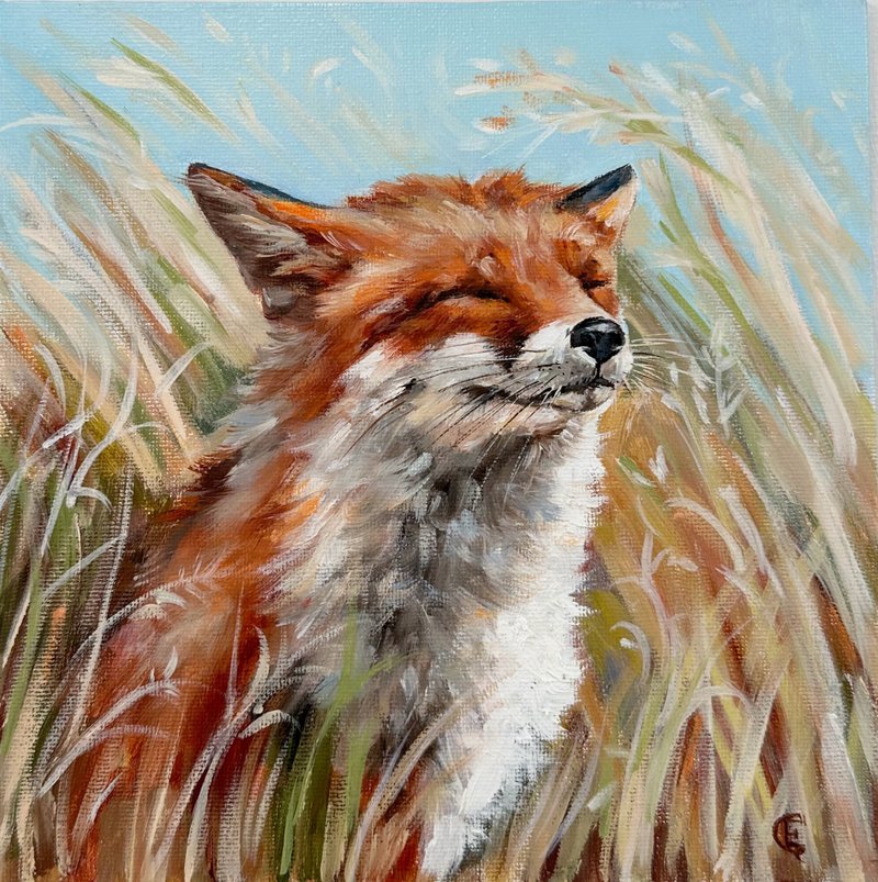 Fox oil painting Fox Art small painting Fox artwork - 壁貼/牆壁裝飾 - 其他材質 