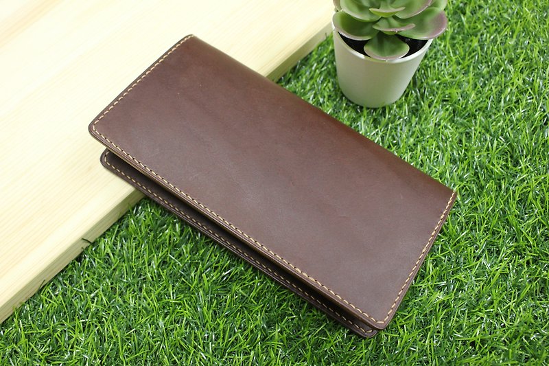 [Mini5] 14-compartment double-folding long clip / without zipper (coffee) - Wallets - Genuine Leather 