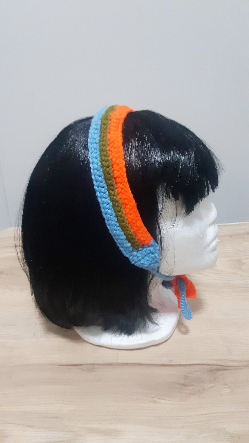 Hairbands, vintage yarn headbands, multilayer headbands, blue, green, orange - 髮夾/髮圈 - 其他材質 橘色