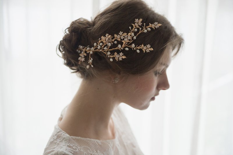 GOLDEN ANTIQUE復古淡金珍珠新娘頭飾 髮飾 - 髮夾/髮飾 - 其他材質 