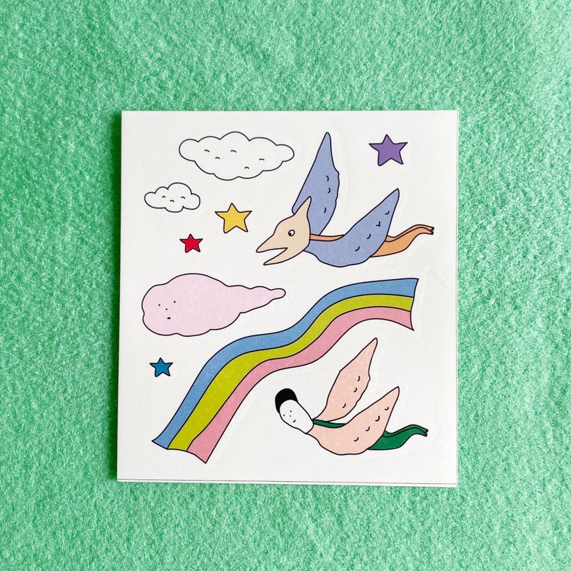 A piece of pterodactyl sky pink version 2 into the dinosaur season tattoo sticker - สติ๊กเกอร์แทททู - กระดาษ สีเหลือง