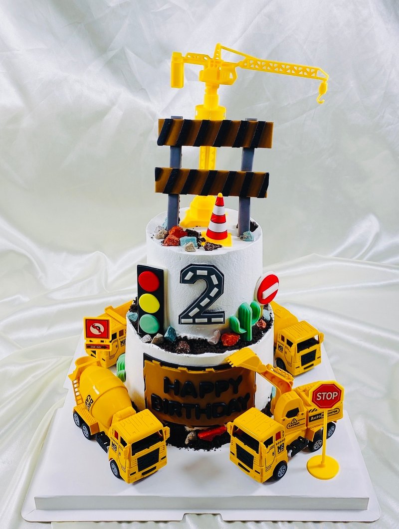 吊車 工程車 蛋糕 生日蛋糕 客製化 甜點 彌月 寶寶 4+6吋 面交 - 蛋糕/甜點 - 新鮮食材 咖啡色
