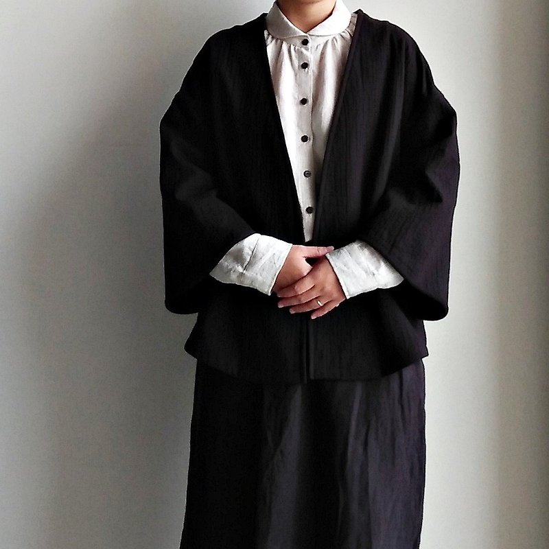 Wide Sleeve Cardigan Jacket Pure Cotton (Thick) Black/Colors Available - เสื้อแจ็คเก็ต - ผ้าฝ้าย/ผ้าลินิน สีดำ