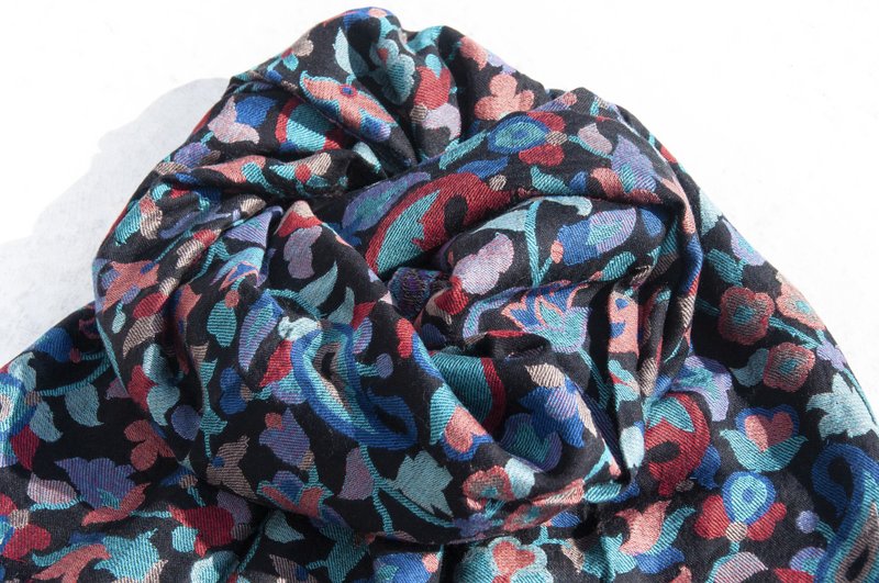 喀什米爾Cashmere/羊絨圍巾/純羊毛圍巾披巾/戒指絨披肩 保暖 暖暖 露營必備 登山必備 外出海邊 下雪-法式花朵 - 圍巾/披肩 - 羊毛 