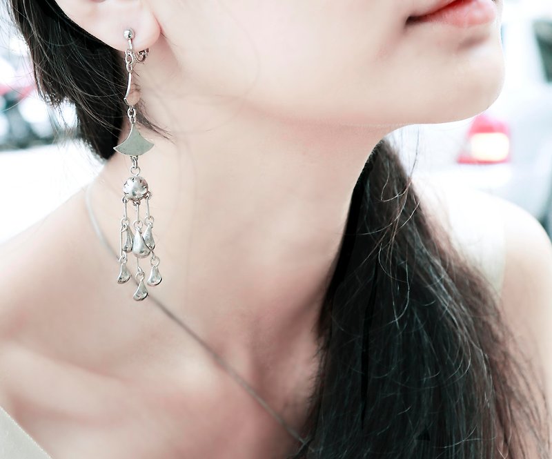 Classical Chinese Hydrangea. 925 Silver single earring. - ต่างหู - เงิน สีเงิน