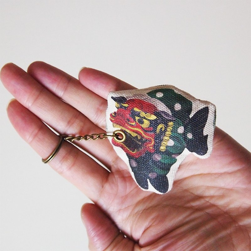 Japanese lion dance fish pendant key ring mobile phone strap - Keychains - Cotton & Hemp Green