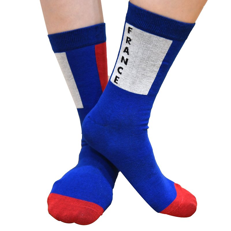 Men/Women France Knitted Crew Socks - Fitness Accessories - Cotton & Hemp Blue