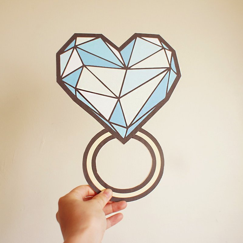 Wedding small things / big ring / cartoon diamond ring / Q version diamond ring / proposal props three-dimensional blue - ของวางตกแต่ง - กระดาษ สีน้ำเงิน