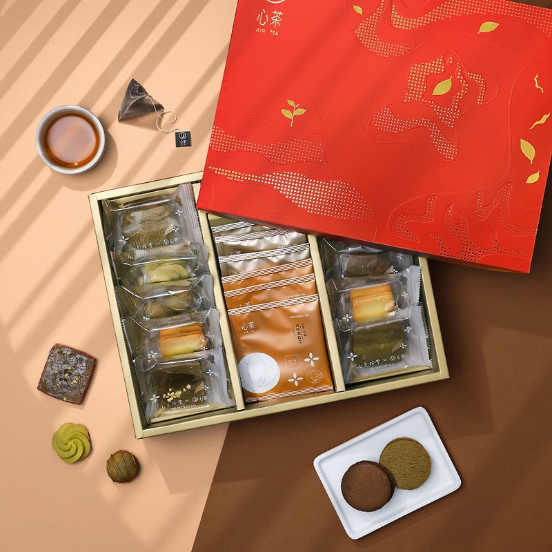 Tea gift box | Tea cake x 16 tea bags Jinxuan cookies & Baozhong lovers cake & ruby ​​tea cake - คุกกี้ - อาหารสด หลากหลายสี