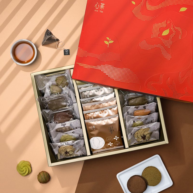 Tea gift box | Tea cake x tea bag 18 Jinxuan cookies & Baozhong lover cake - Handmade Cookies - Fresh Ingredients Multicolor