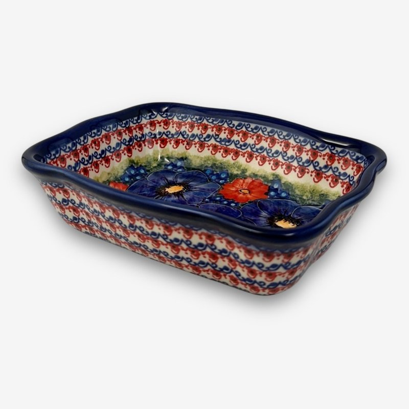波蘭手繪手工陶-造型烤盅 烤盤 18.5cm 赤藍芳華系列 - 盤子/餐盤/盤架 - 陶 藍色
