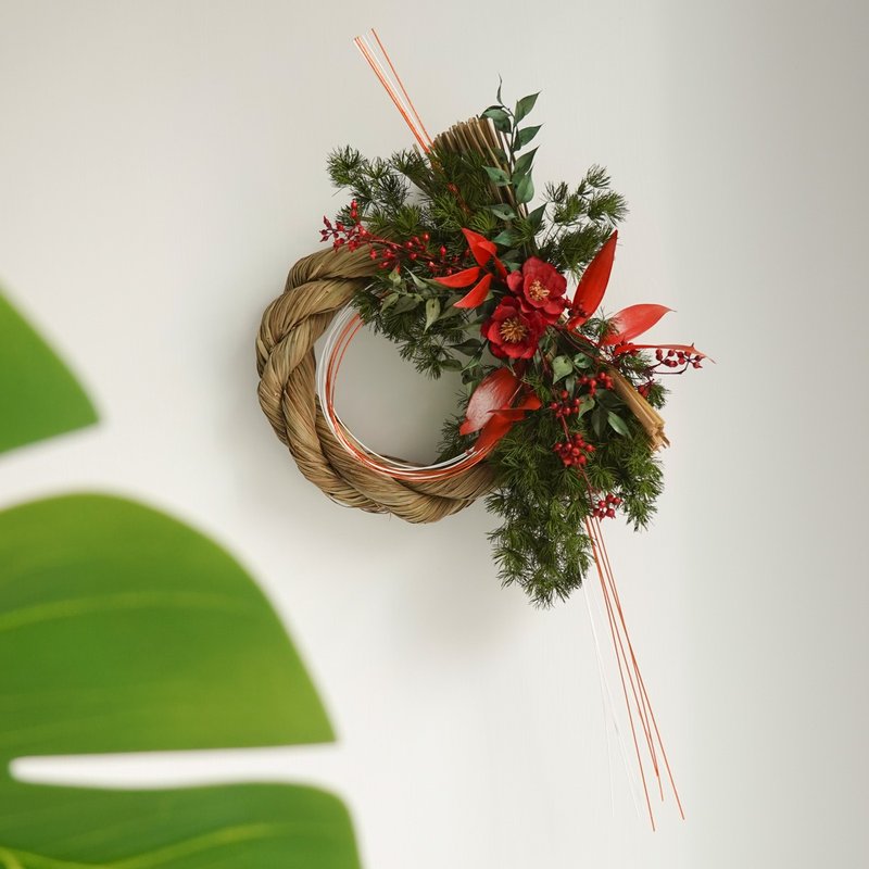 【New Year Flower Gift】Japanese-style New Year greeting card with string and Spring Festival hanging ornaments - Dried Flowers & Bouquets - Plants & Flowers Red