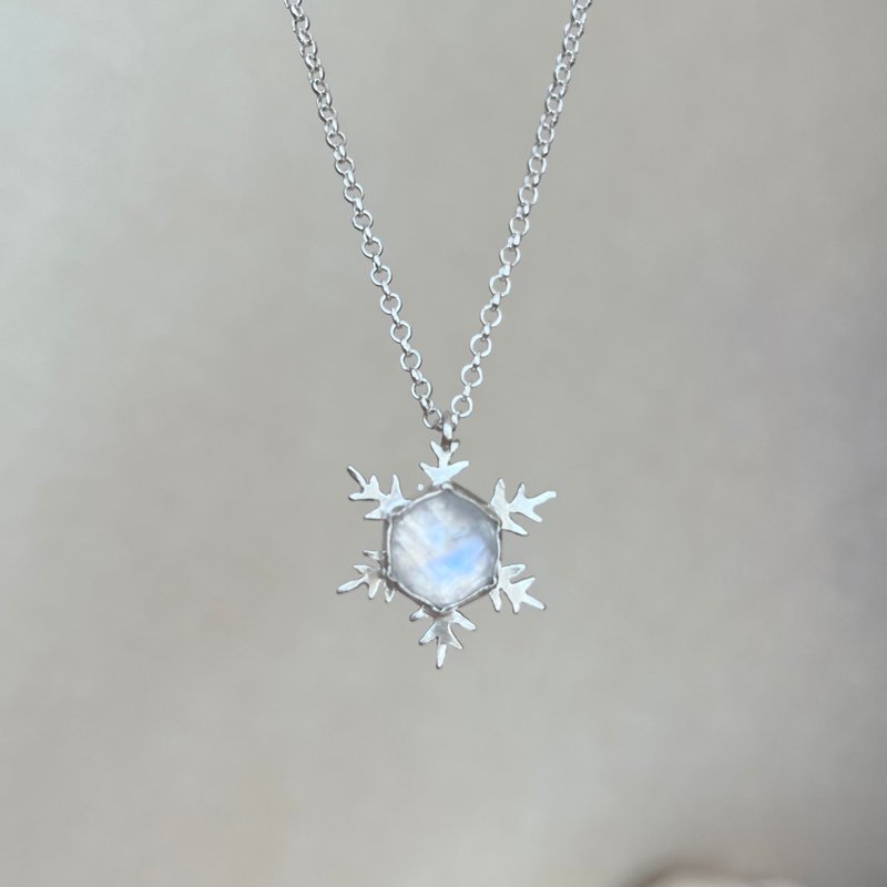 Snowflake with Moonstone Necklace  Sterling Silver - Necklaces - Sterling Silver Silver