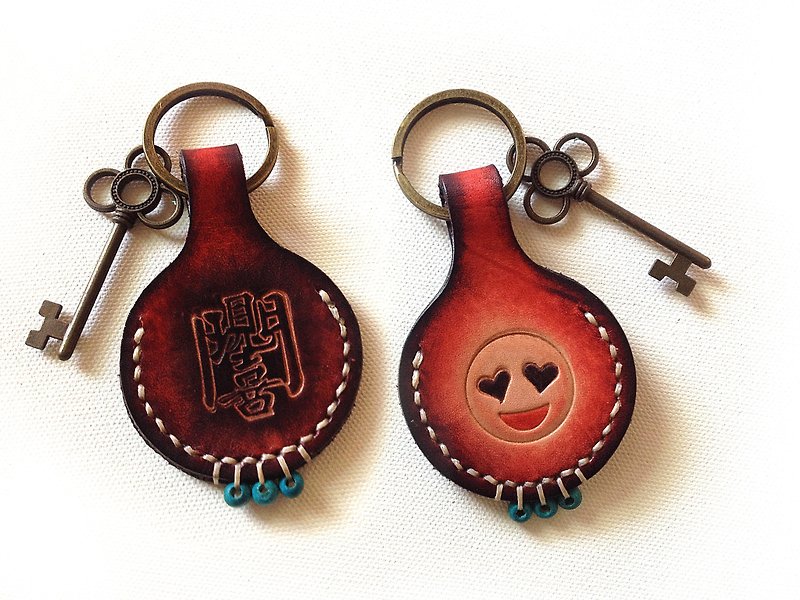 POPO│ door see hi .- stack word │ │ leather key ring - Keychains - Genuine Leather Red