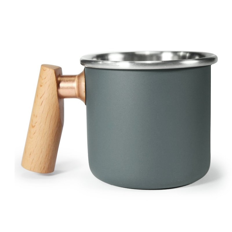 Wooden handle stainless steel mug 400ml (Deep Blue) - Mugs - Stainless Steel Blue