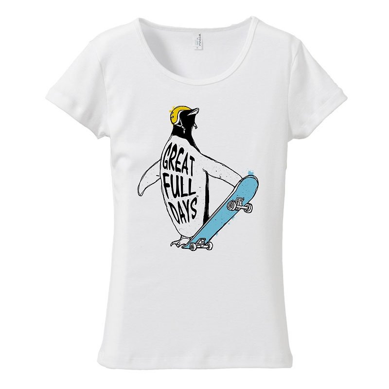レディースTシャツ / SK8 Penguin - T 恤 - 棉．麻 白色
