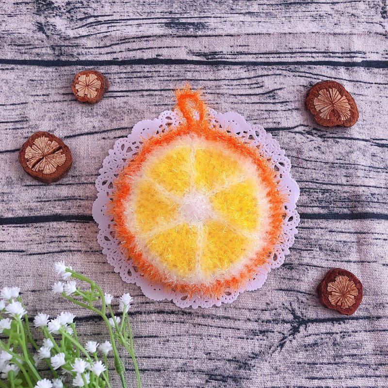 手工編織。柳丁造型 韓國環保抗菌菜瓜布 - 碗盤清潔/洗碗精 - 環保材質 橘色