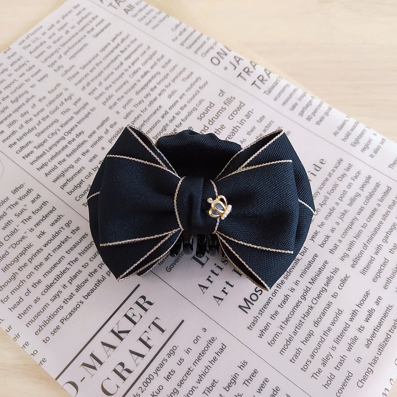 Plain piping bow shark clip black - Hair Accessories - Other Materials Black