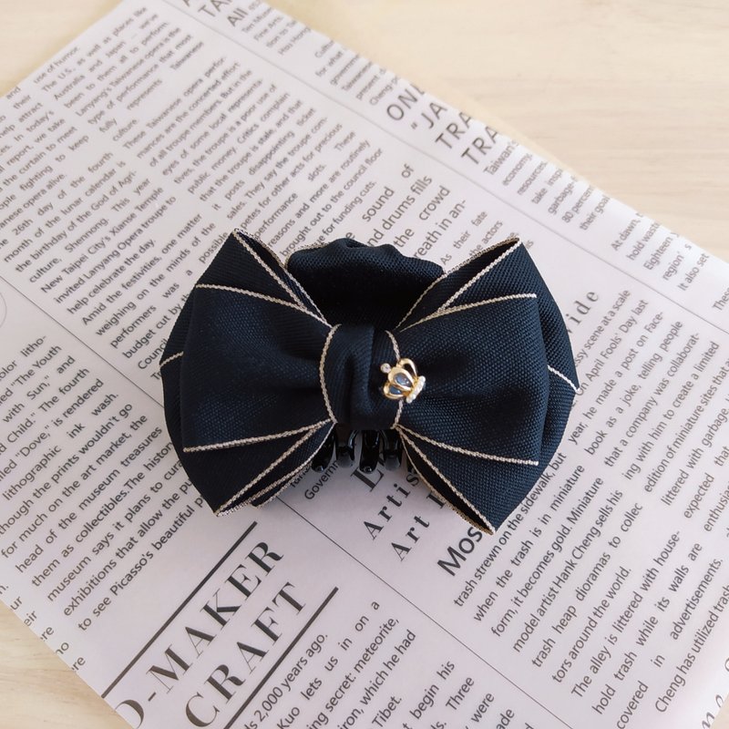 Plain piping bow shark clip black - เครื่องประดับผม - วัสดุอื่นๆ สีดำ