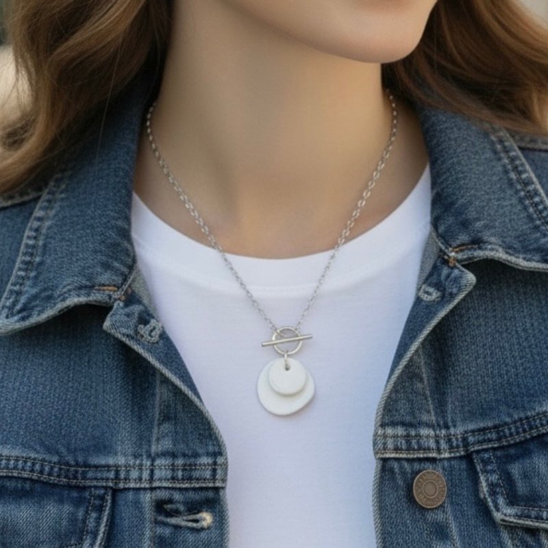 Pure Silver White 白瓷925純銀鍊  Pure Layer 潔白層疊 - 項鍊 - 瓷 白色